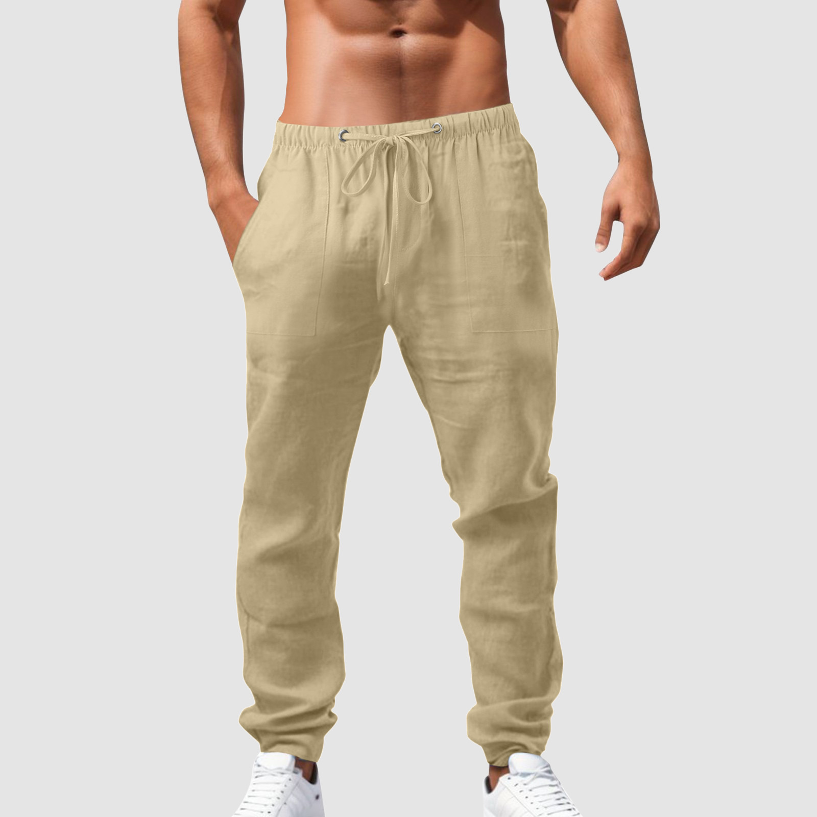 thumbnail image 3 of Pantalones deportivos holgados de hip hop para hombre - Algodón y lino, transpirables - Para todas las estaciones, cuatro bolsillos - Informales/playa/deporte - Tallas del Reino Unido/UE/EE. UU., l, 3 of 6